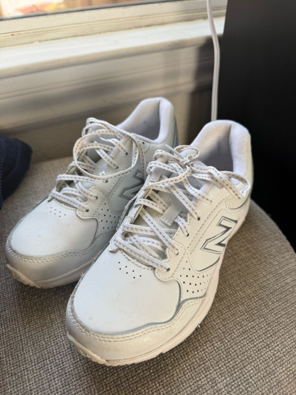 New Balance White and Silver Women's Comfort Sneakers - Picture 3 of 6